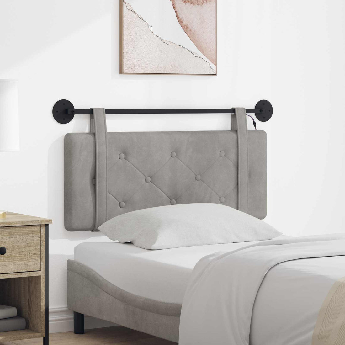 vidaXL Cabecero colgante Con luz LED Gris Claro Terciopelo
