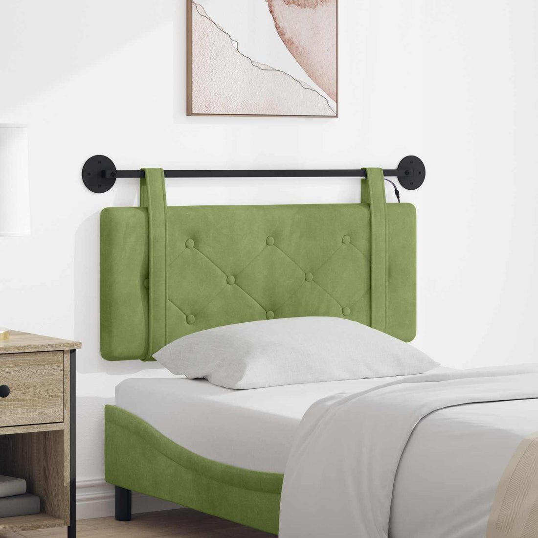 vidaXL Cabecero colgante Con luz LED Verde claro Terciopelo