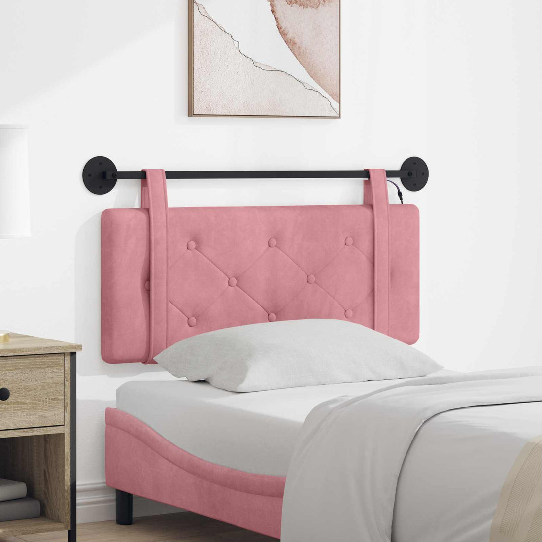 vidaXL Cabecero colgante Con luz LED Rosa Terciopelo