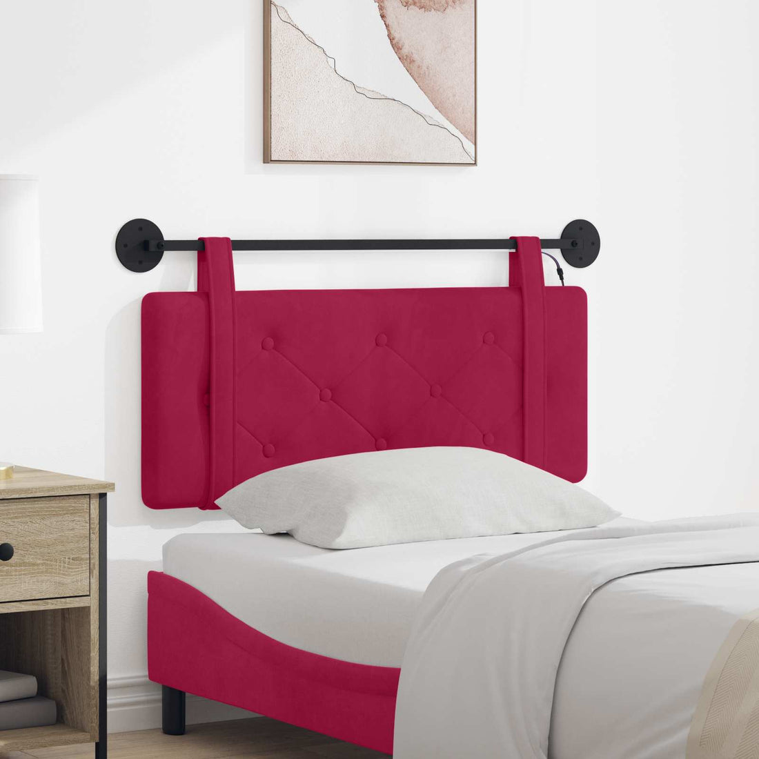 vidaXL Cabecero colgante Con luz LED Rojo vino Terciopelo