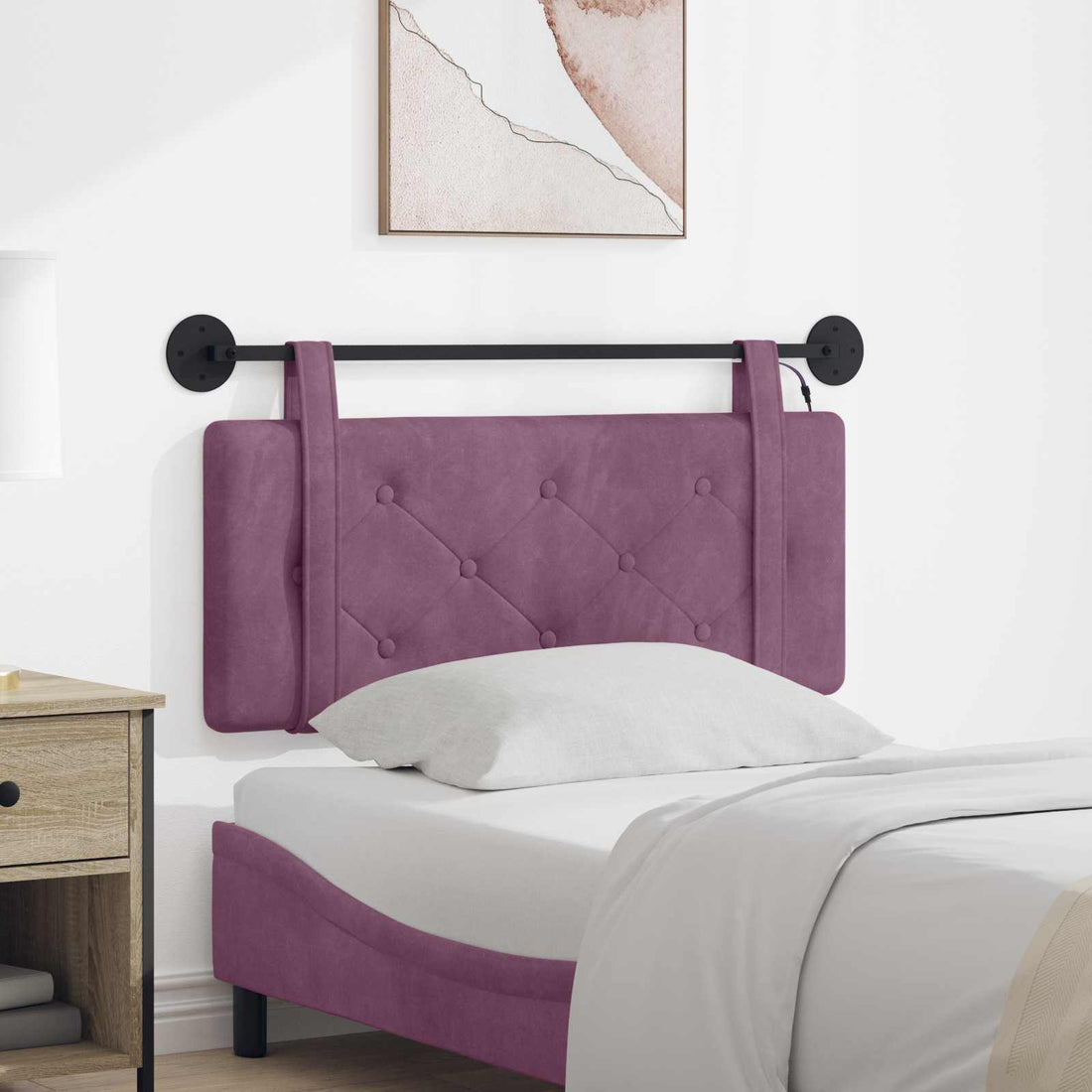 vidaXL Cabecero colgante Con luz LED Morado Terciopelo