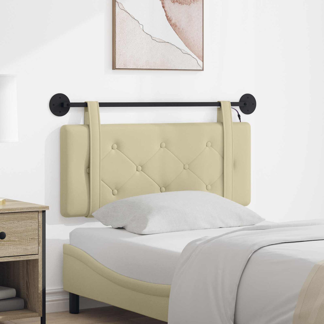 vidaXL Cabecero colgante Con luz LED Crema Cuero sintético