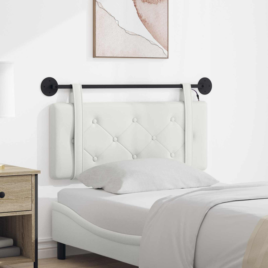 vidaXL Cabecero colgante Con luz LED Blanco Cuero sintético