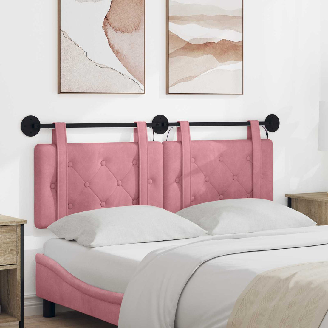 vidaXL Cabecero colgante Con luz LED Rosa Terciopelo