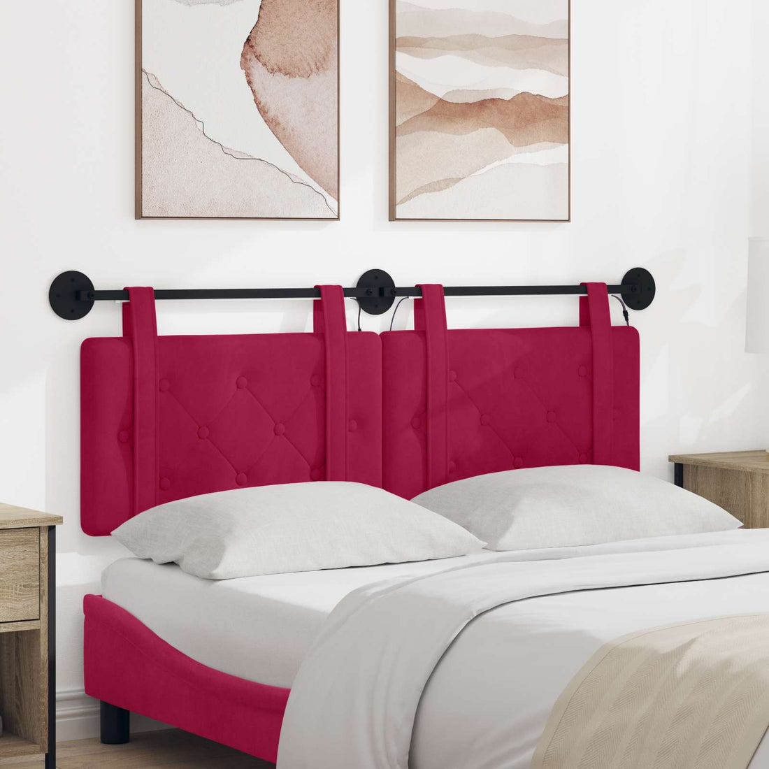 vidaXL Cabecero colgante Con luz LED Rojo vino Terciopelo