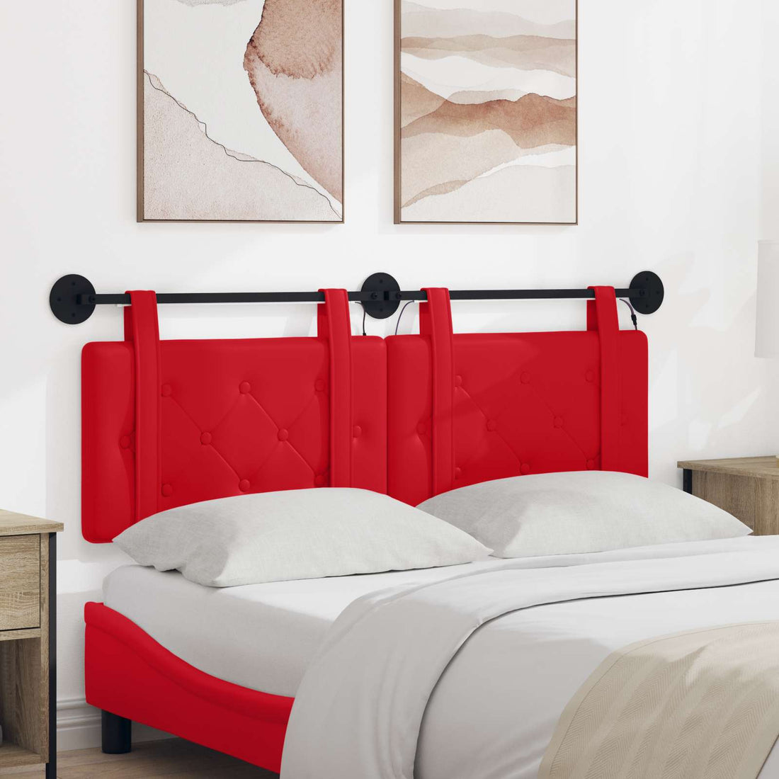 vidaXL Cabecero colgante Con luz LED Rojo Cuero sintético