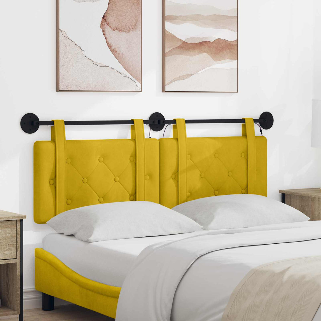 vidaXL Cabecero colgante Con luz LED Amarillo Terciopelo