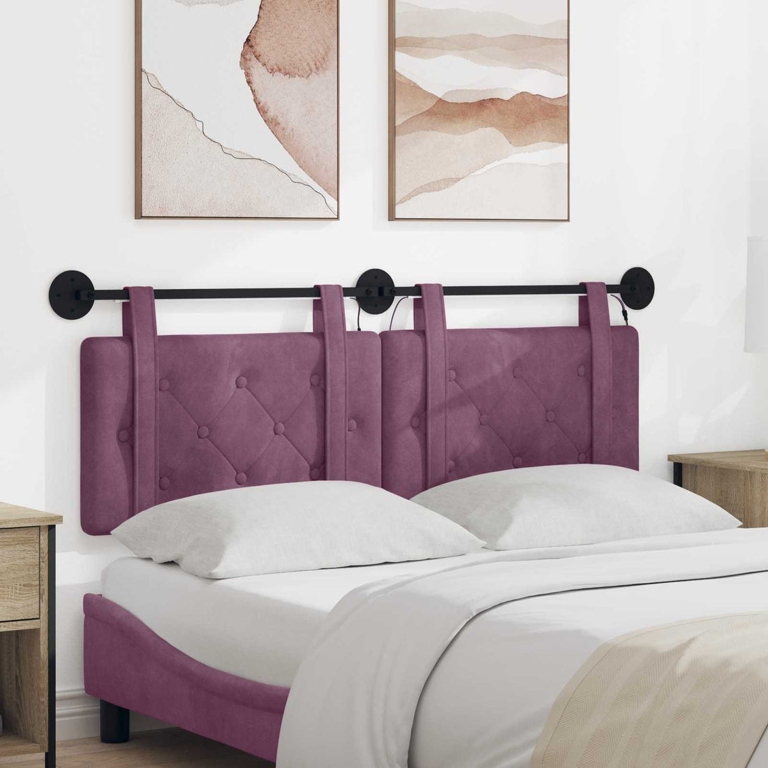 vidaXL Cabecero colgante Con luz LED Morado Terciopelo