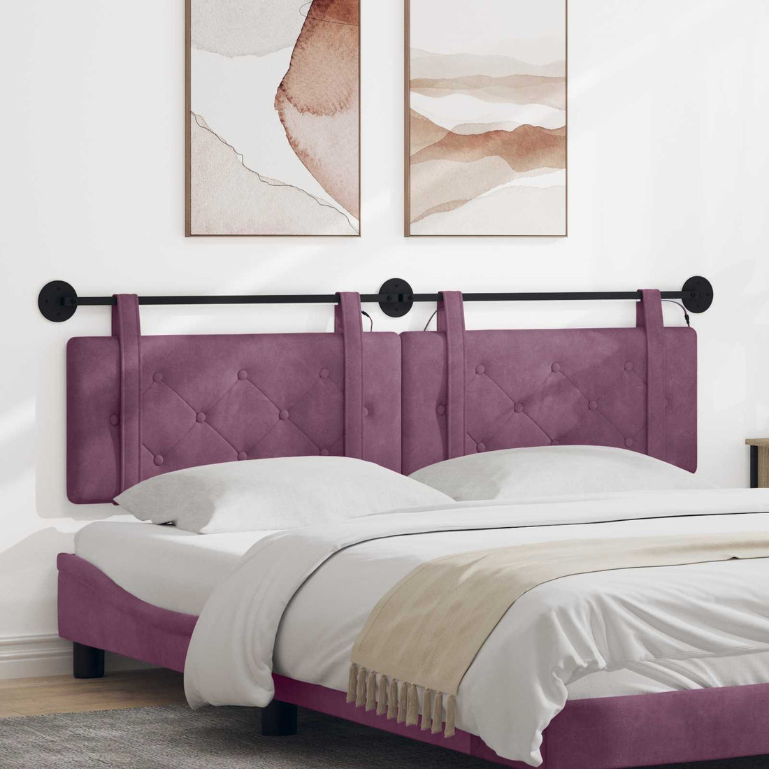 vidaXL Cabecero colgante Con luz LED Morado Terciopelo