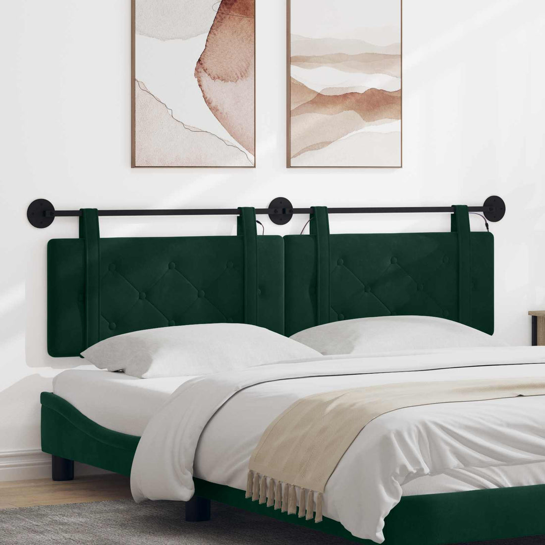vidaXL Cabecero colgante Con luz LED Verde oscuro Terciopelo
