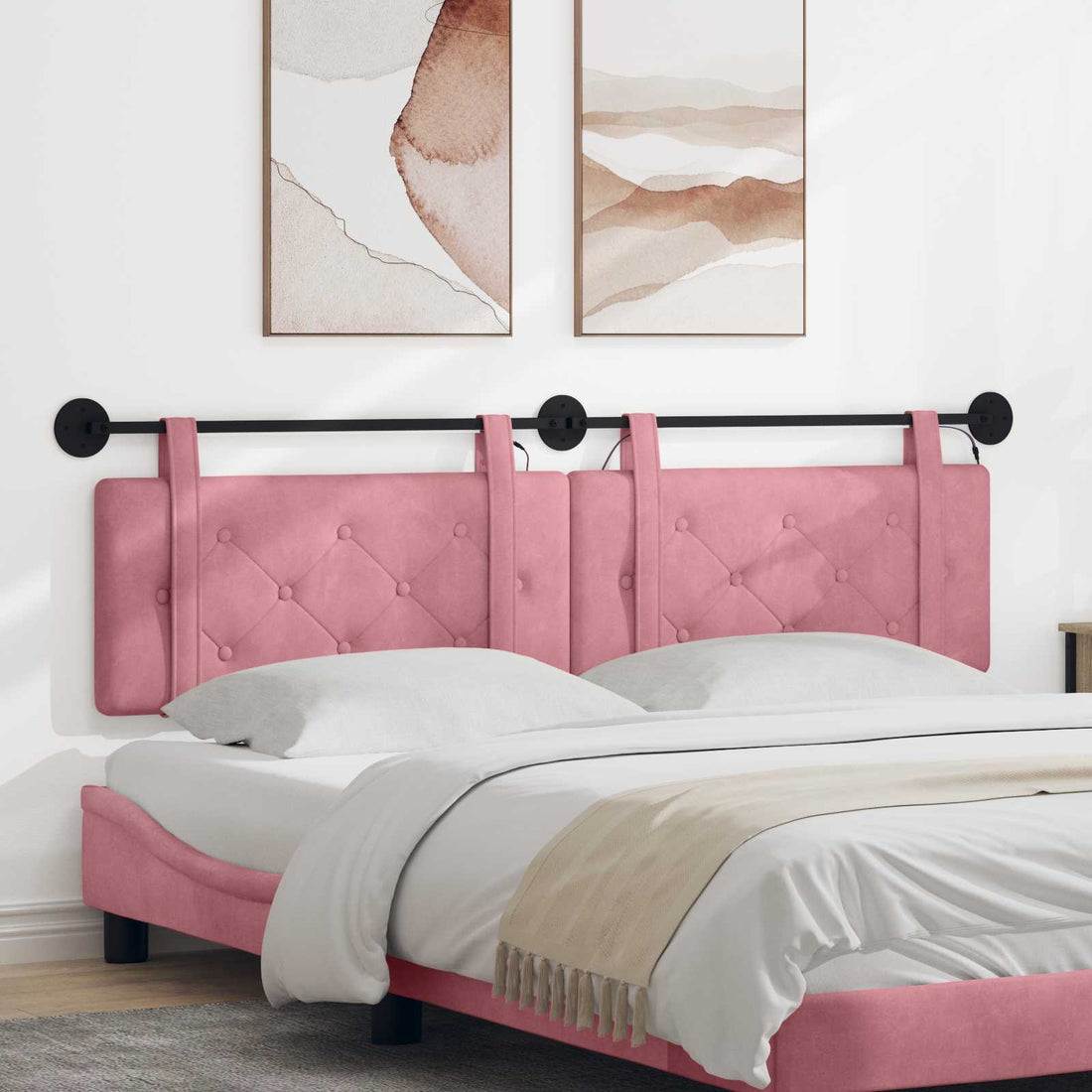 vidaXL Cabecero colgante Con luz LED Rosa Terciopelo