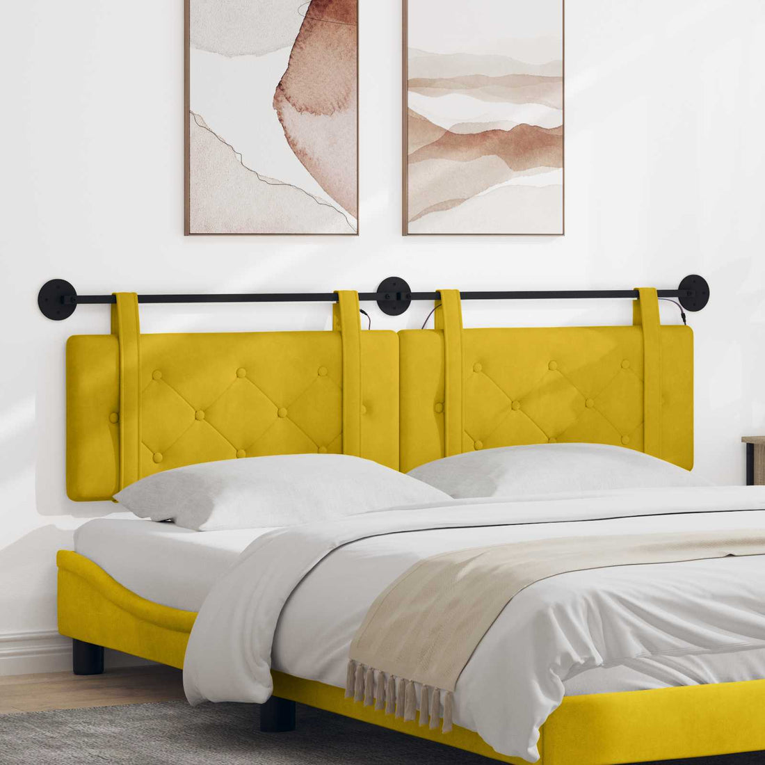 vidaXL Cabecero colgante Con luz LED Amarillo Terciopelo
