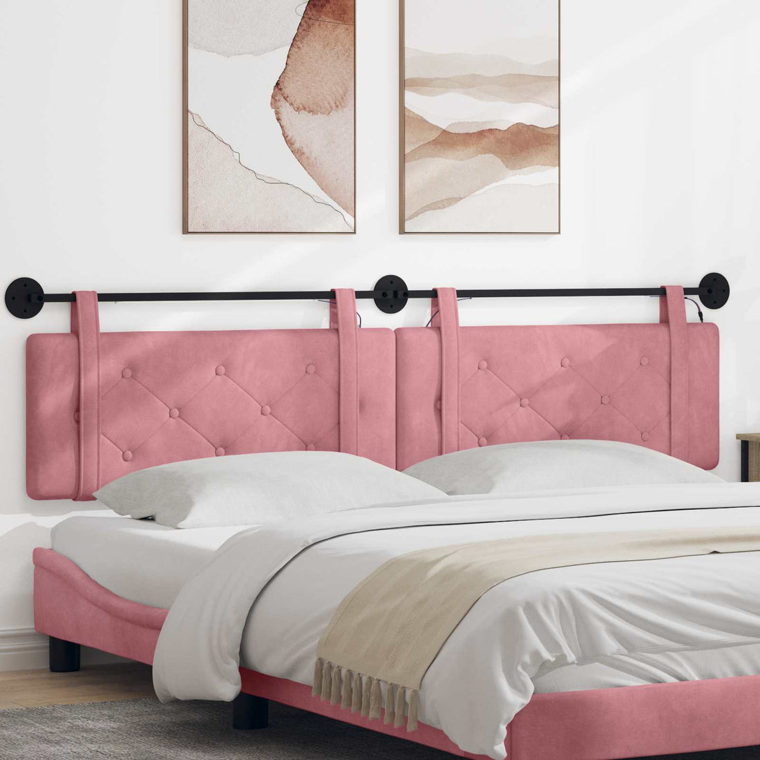 vidaXL Cabecero colgante Con luz LED Rosa Terciopelo