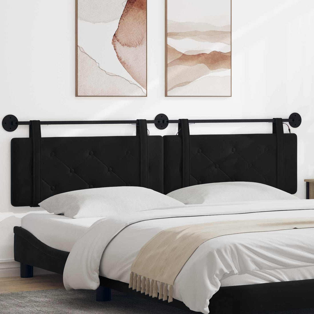 vidaXL Cabecero colgante Con luz LED Negro Terciopelo