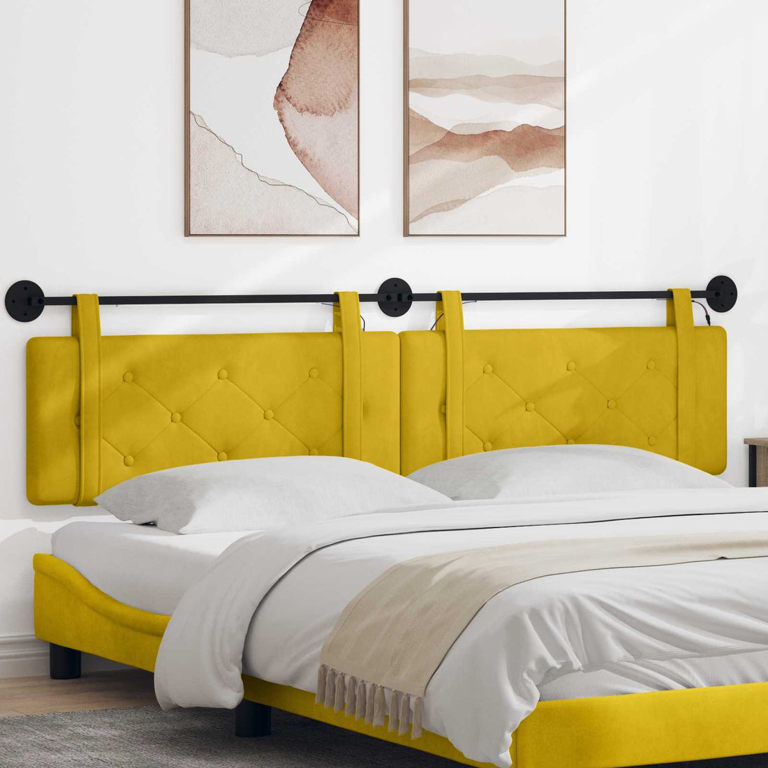 vidaXL Cabecero colgante Con luz LED Amarillo Terciopelo