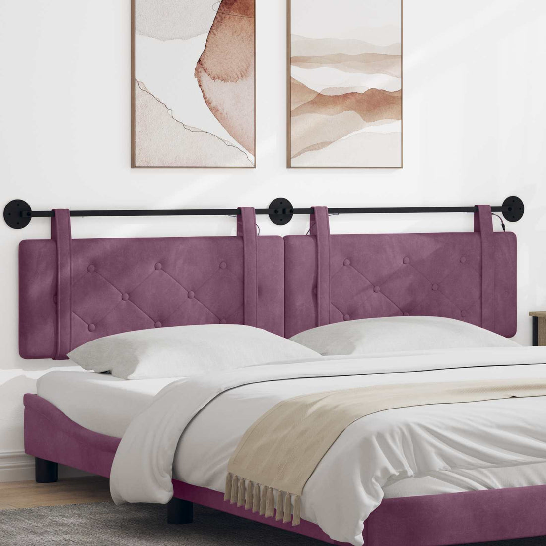 vidaXL Cabecero colgante Con luz LED Morado Terciopelo