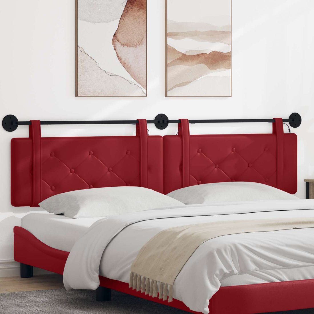 vidaXL Cabecero colgante Con luz LED Rojo vino Cuero sintético