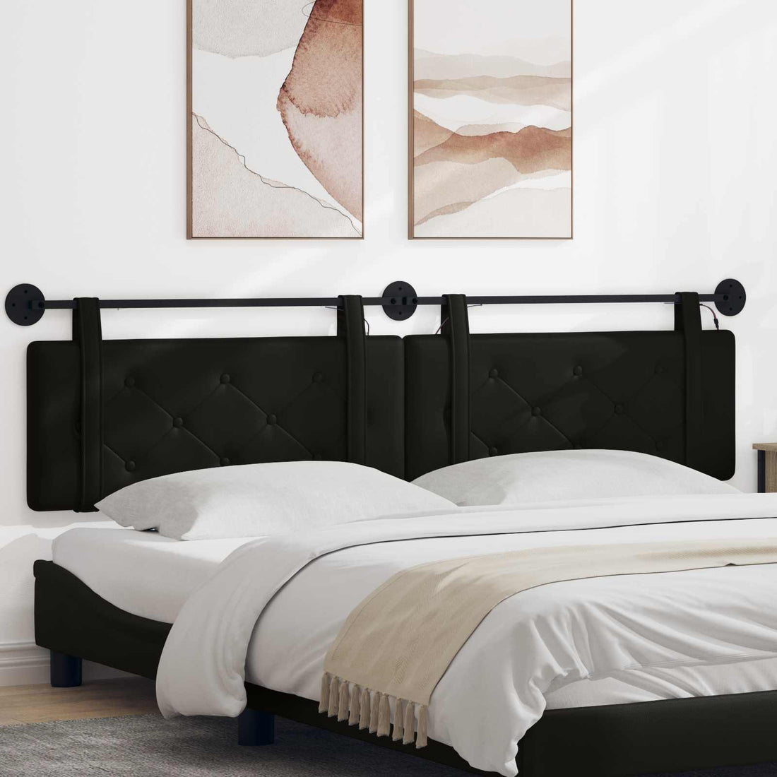 vidaXL Cabecero colgante Con luz LED Negro Cuero sintético