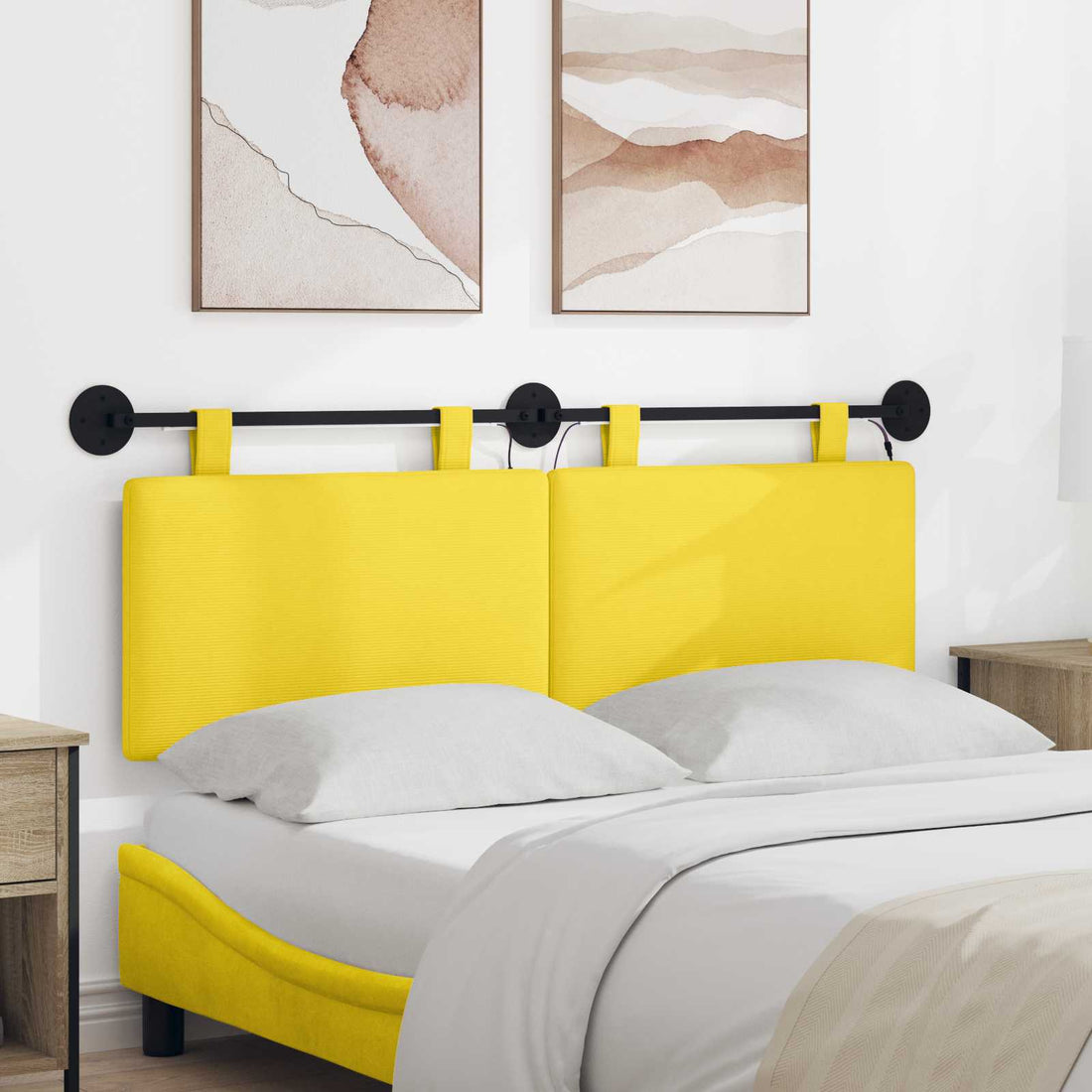 vidaXL Cabecero colgante Amarillo Claro Tela de Pana