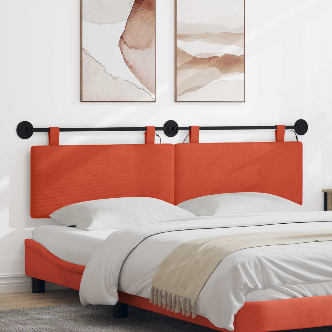 vidaXL Cabecero colgante Rojo Naranja Tela de Pana