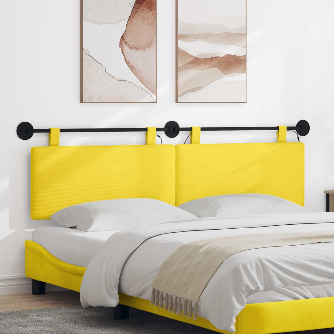vidaXL Cabecero colgante Amarillo Claro Tela de Pana