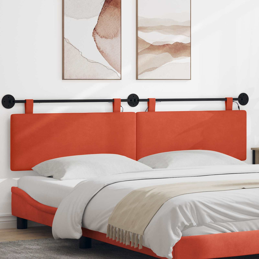 vidaXL Cabecero colgante Rojo Naranja Tela de Pana
