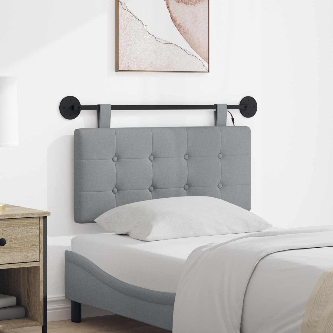vidaXL Cabecero colgante Con luz LED Gris Claro Tela