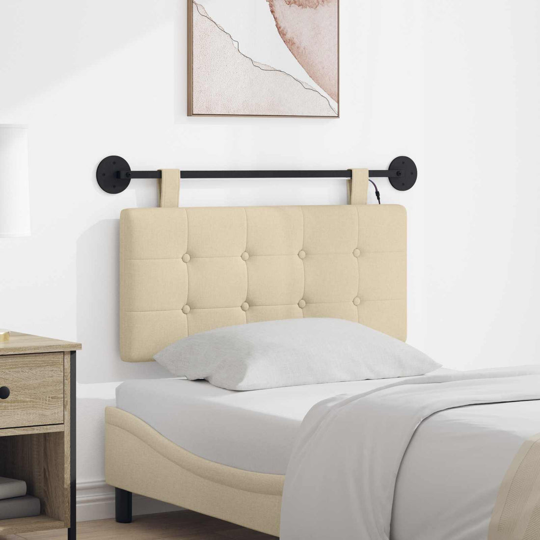 vidaXL Cabecero colgante Con luz LED Crema Tela