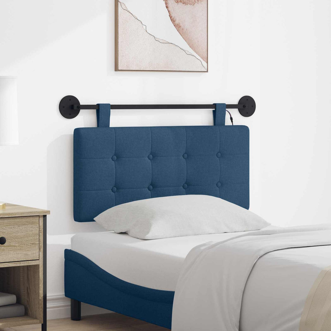 vidaXL Cabecero colgante Con luz LED Azul Tela