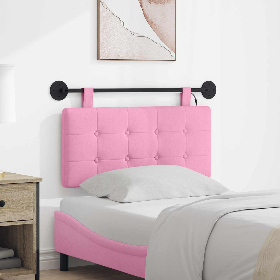vidaXL Cabecero colgante Con luz LED Rosa Tela