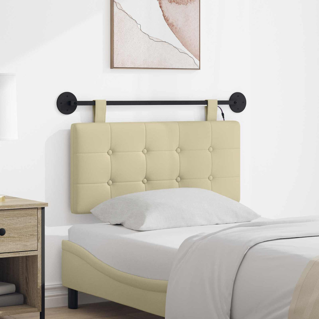 vidaXL Cabecero colgante Con luz LED Crema Cuero sintético