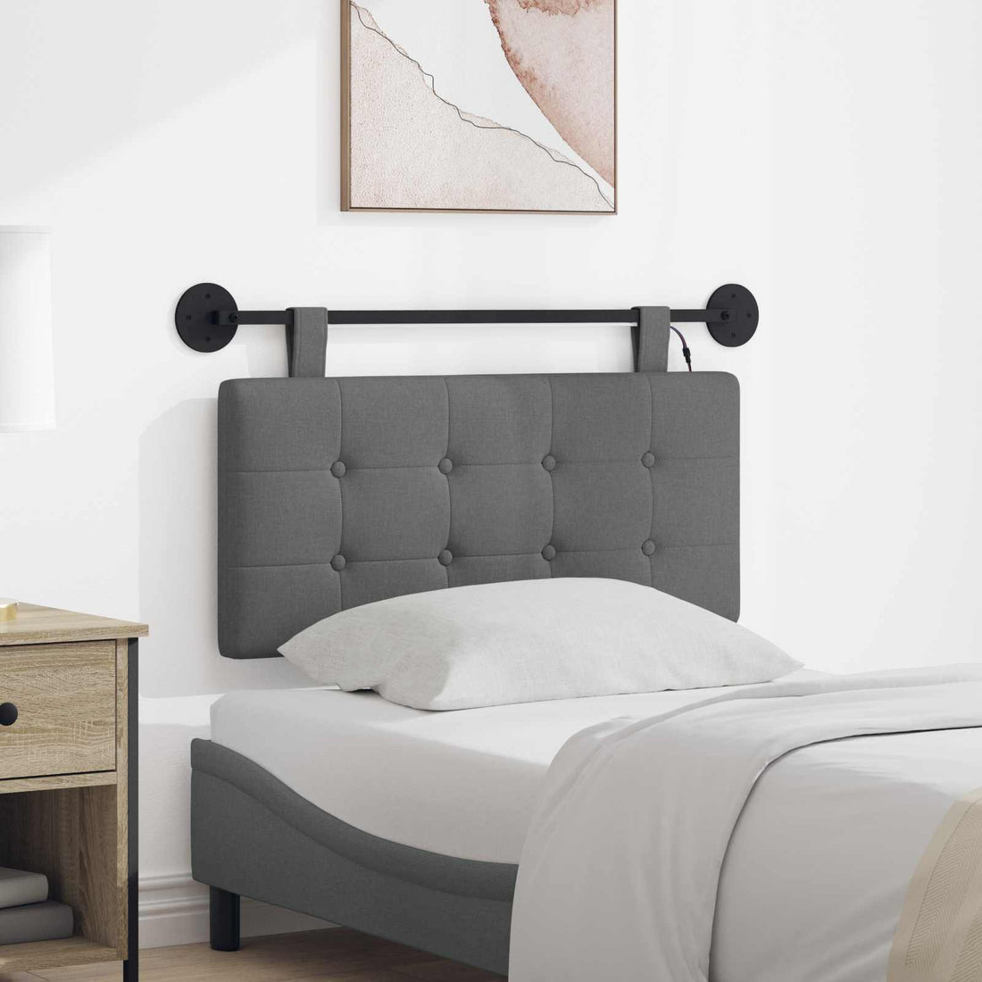 vidaXL Cabecero colgante Con luz LED Gris oscuro Tela