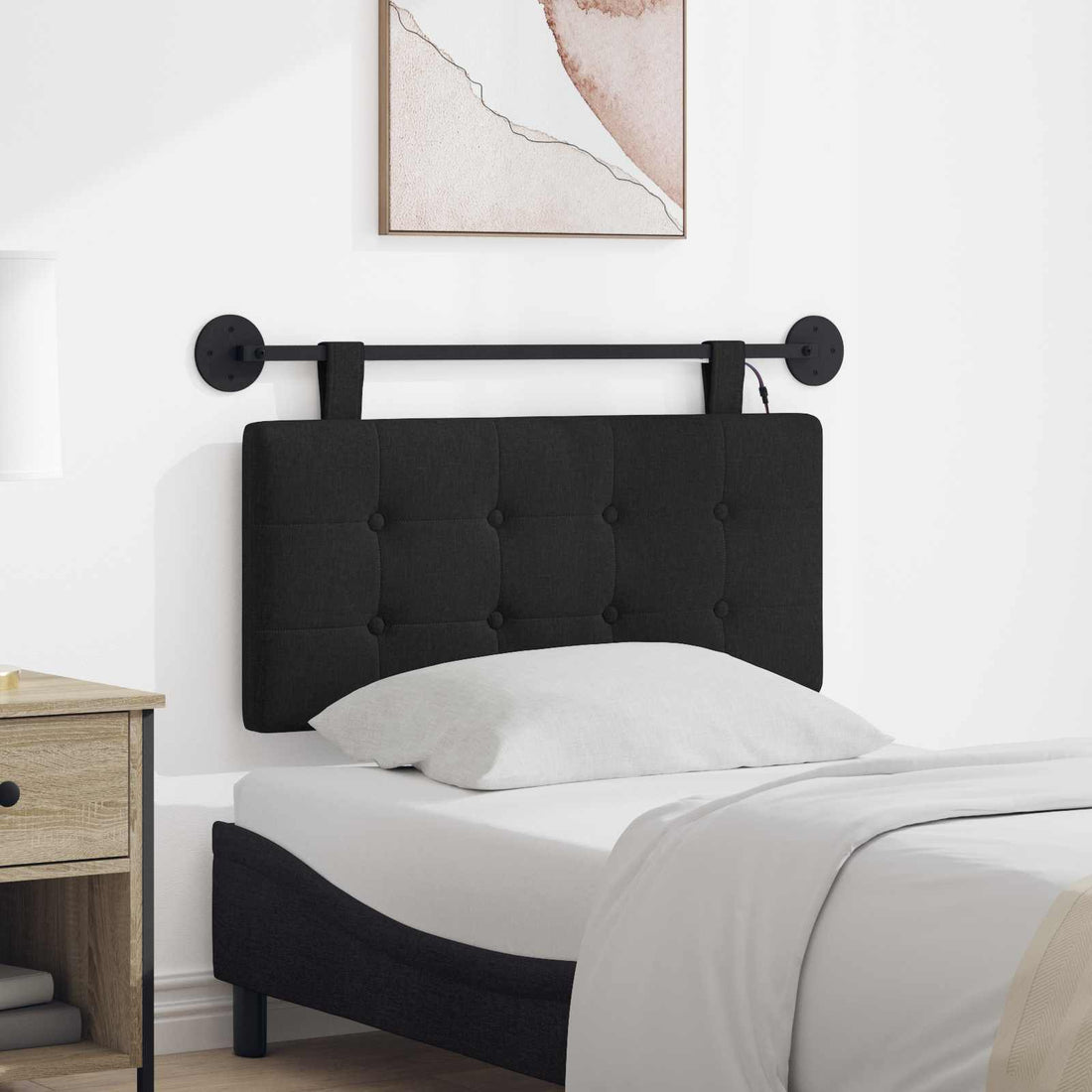 vidaXL Cabecero colgante Con luz LED Negro Tela