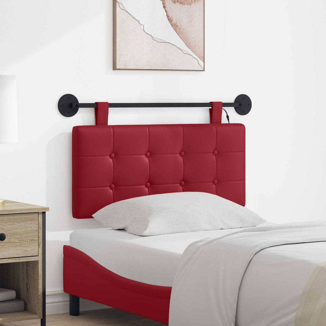 vidaXL Cabecero colgante Con luz LED Rojo vino Cuero sintético