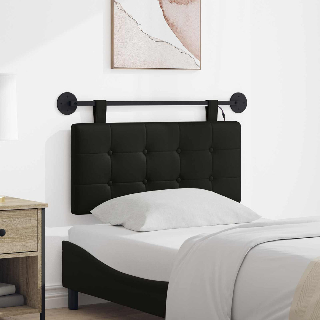 vidaXL Cabecero colgante Con luz LED Negro Cuero sintético