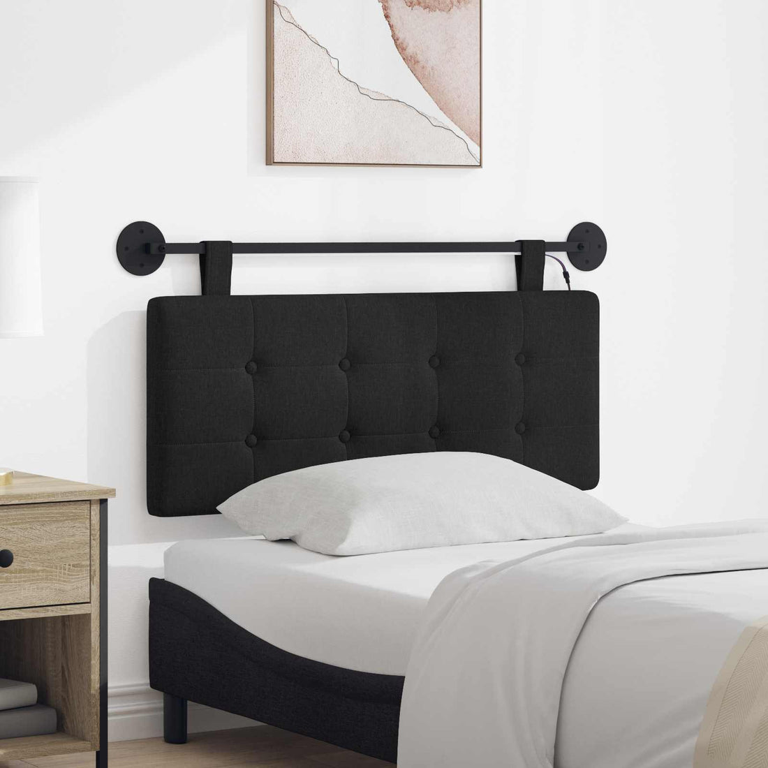 vidaXL Cabecero colgante Con luz LED Negro Tela