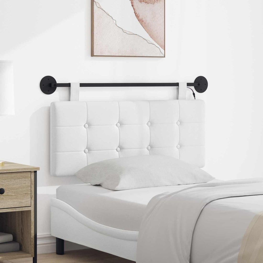 vidaXL Cabecero colgante Con luz LED Blanco Tela