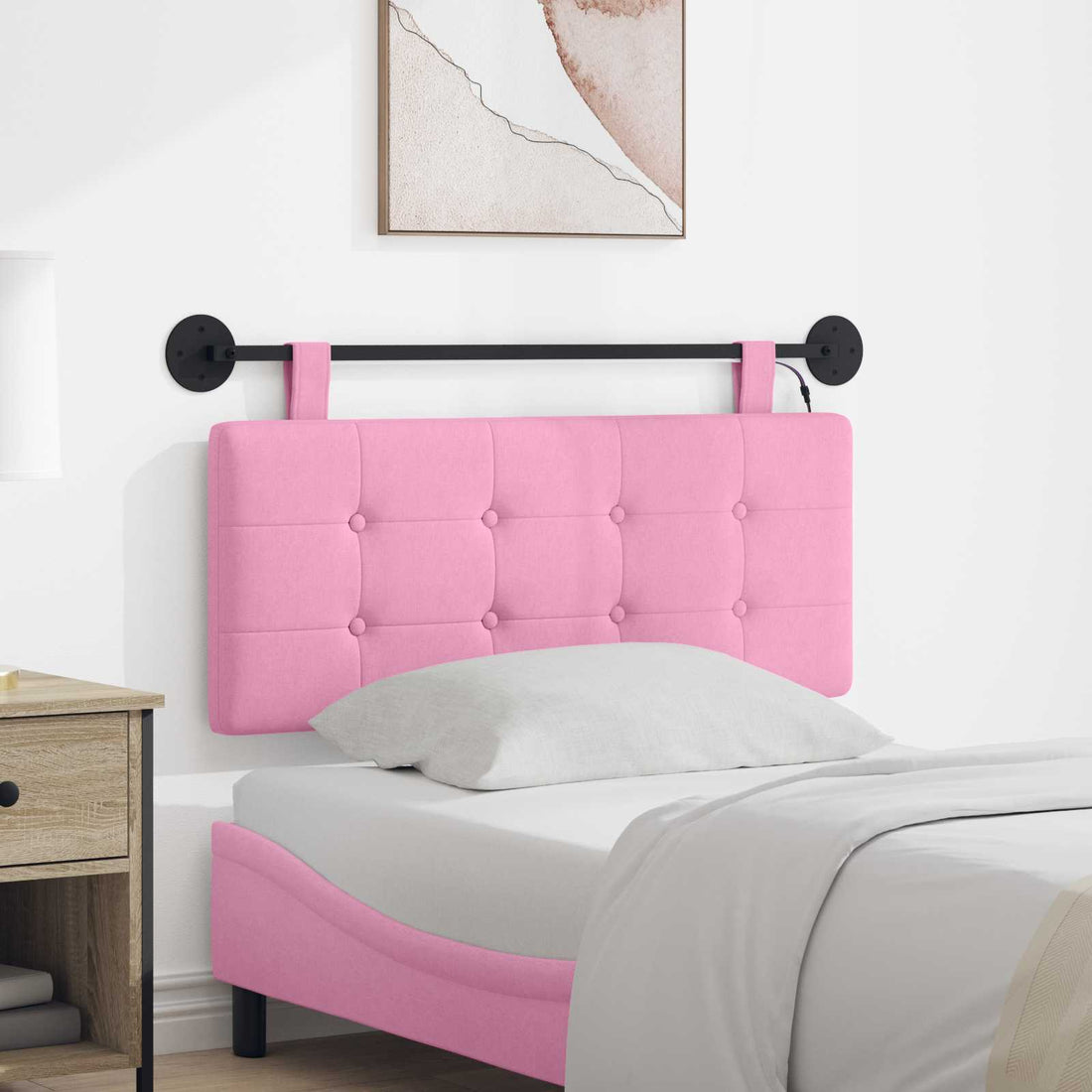 vidaXL Cabecero colgante Con luz LED Rosa Tela