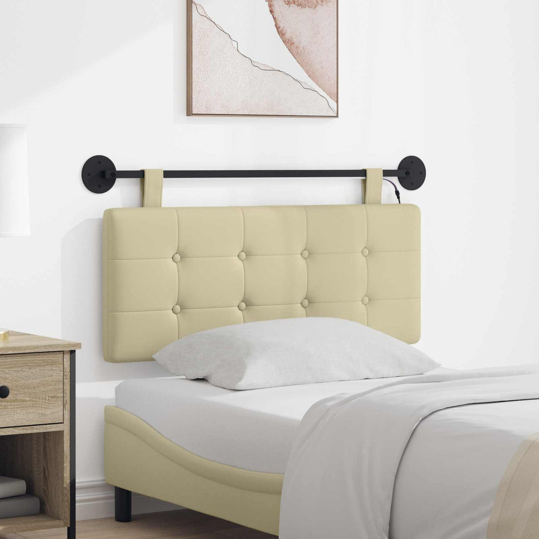 vidaXL Cabecero colgante Con luz LED Crema Cuero sintético