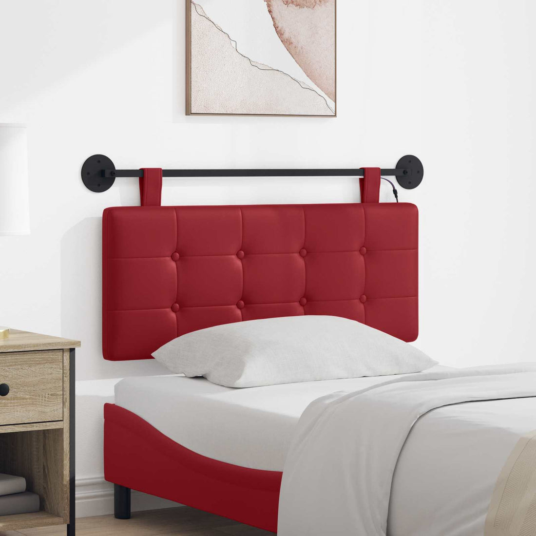 vidaXL Cabecero colgante Con luz LED Rojo vino Cuero sintético