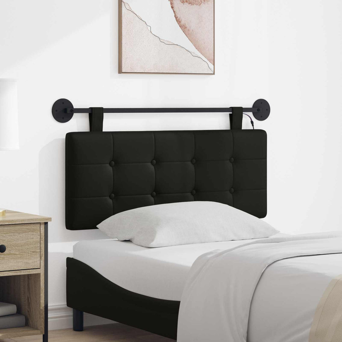 vidaXL Cabecero colgante Con luz LED Negro Cuero sintético