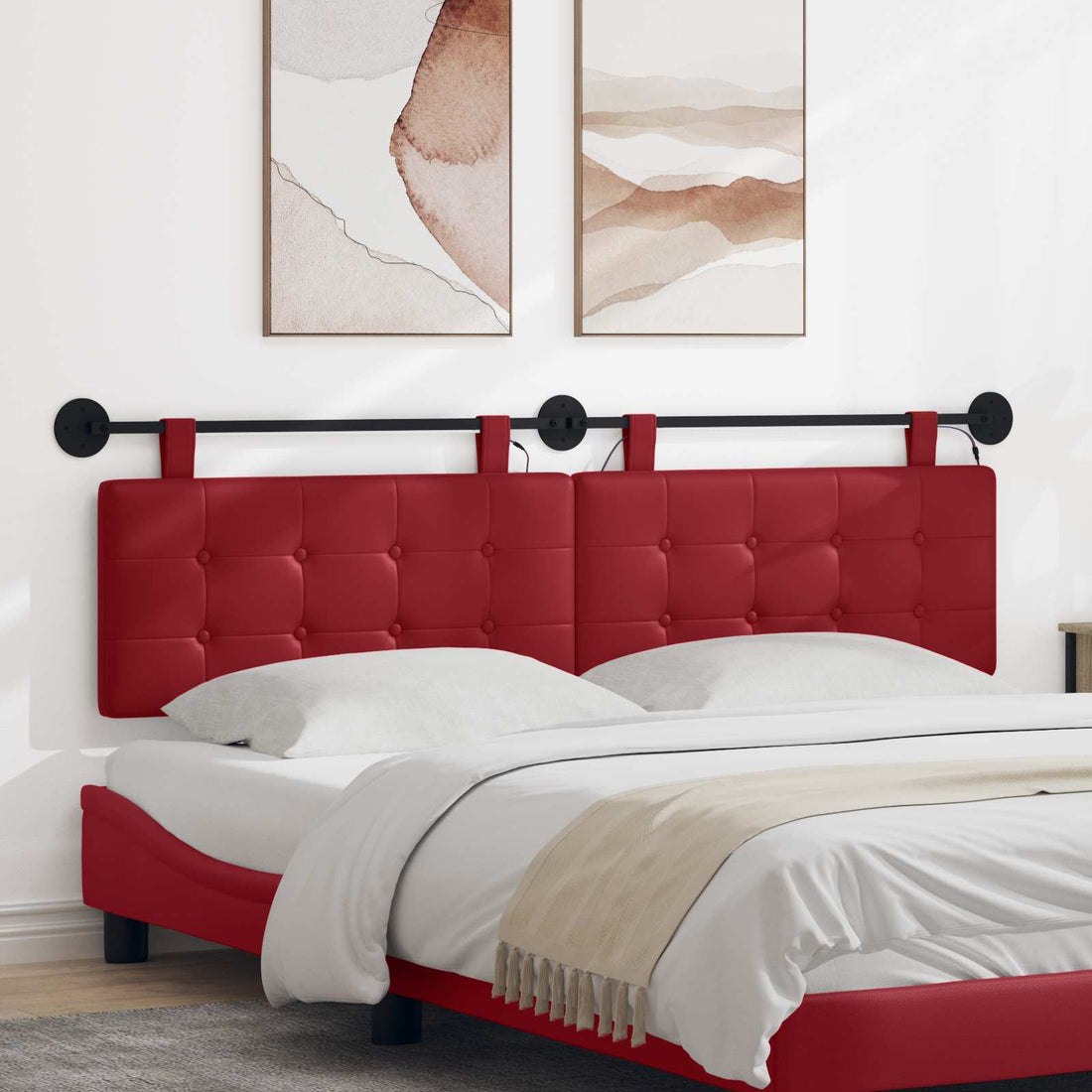 vidaXL Cabecero colgante Con luz LED Rojo vino Cuero sintético