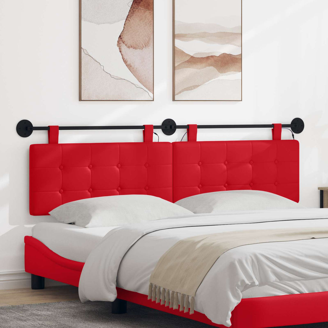 vidaXL Cabecero colgante Con luz LED Rojo Cuero sintético