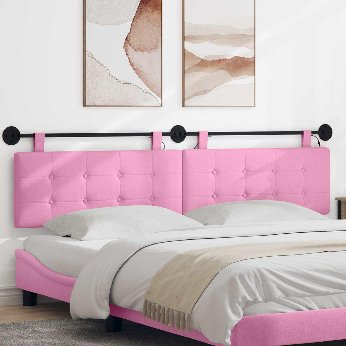 vidaXL Cabecero colgante Con luz LED Rosa Tela