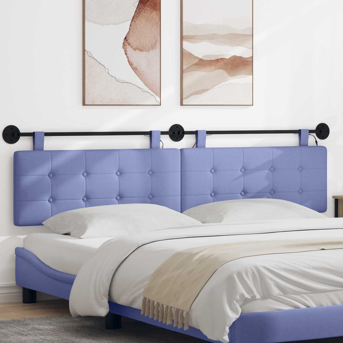 vidaXL Cabecero colgante Con luz LED Azul jeans Tela