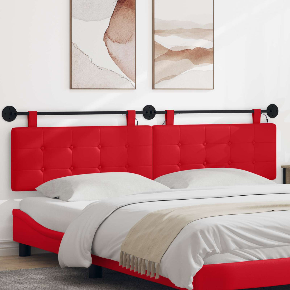 vidaXL Cabecero colgante Con luz LED Rojo Cuero sintético