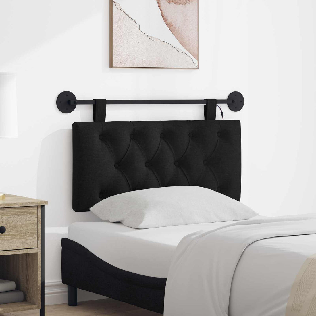 vidaXL Cabecero colgante Con luz LED Negro Tela