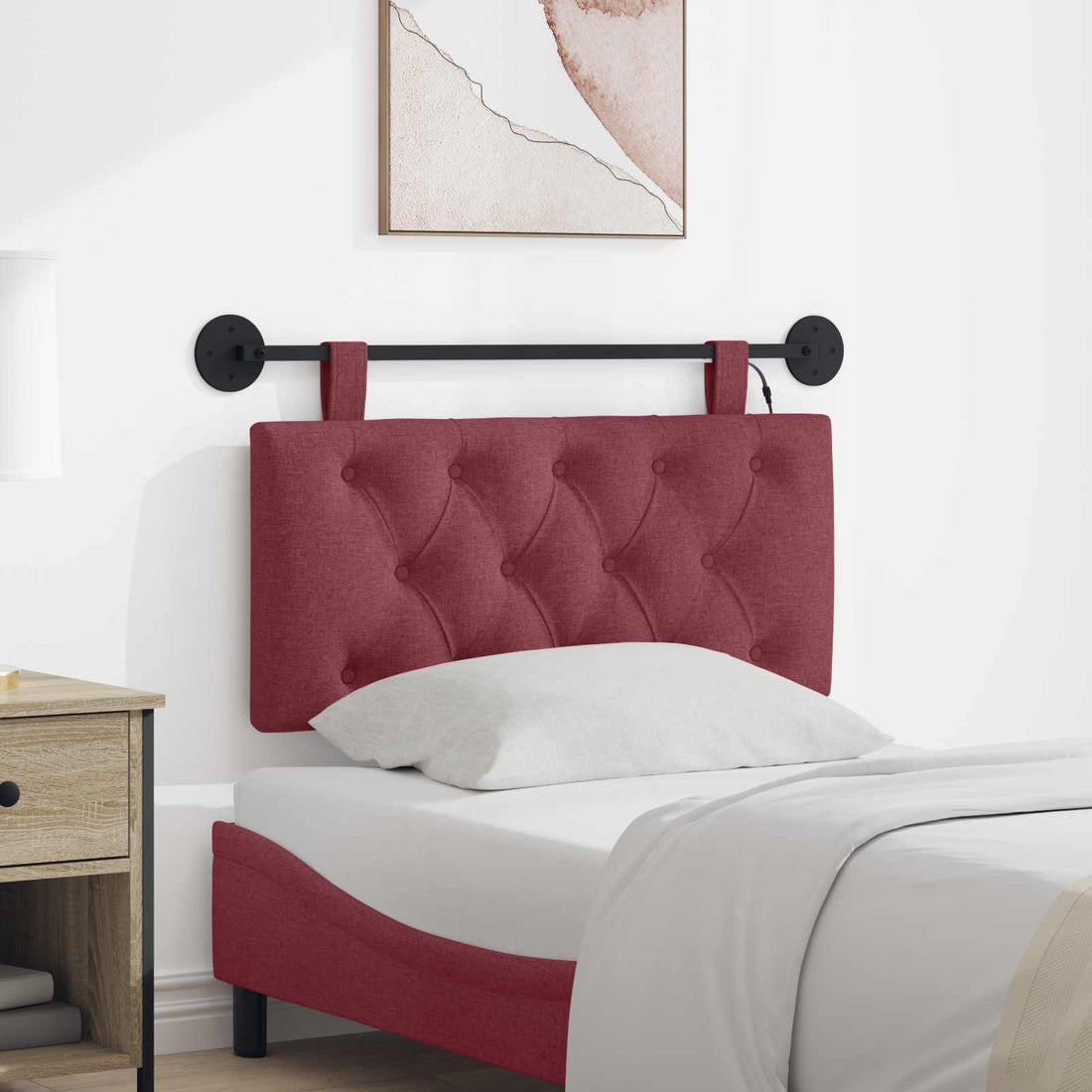 vidaXL Cabecero colgante Con luz LED Rojo vino Tela