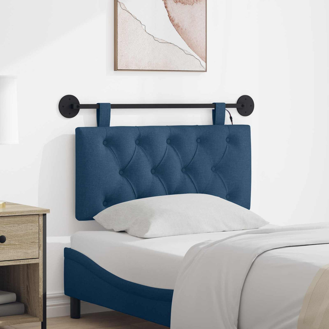 vidaXL Cabecero colgante Con luz LED Azul Tela