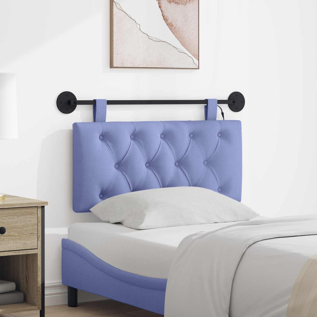vidaXL Cabecero colgante Con luz LED Azul jeans Tela